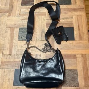 Call It Spring Black Faux Leather Shoulder Bag with Chain Detail